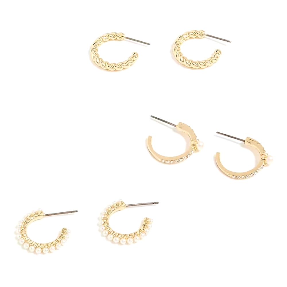 J.Crew pearl huggie earrings set of 3, gold/ white